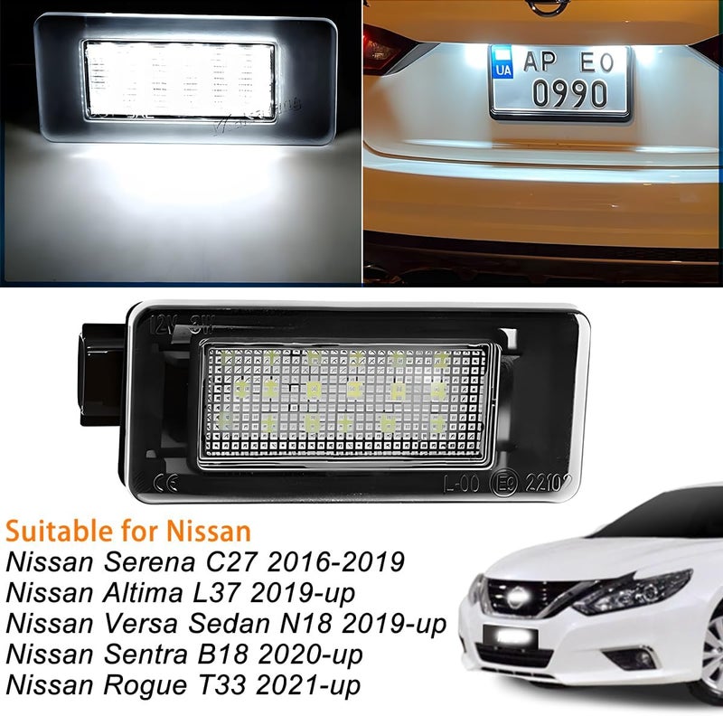 HZEL Car LED License Plate Light, 2PCS Vehicle Rear Tag Lamp Assembly, Automotive Tail Xenon Tag Lighting Kit Replacement Accessories Compatible with Altima Sentra Rogue Versa - Image 3
